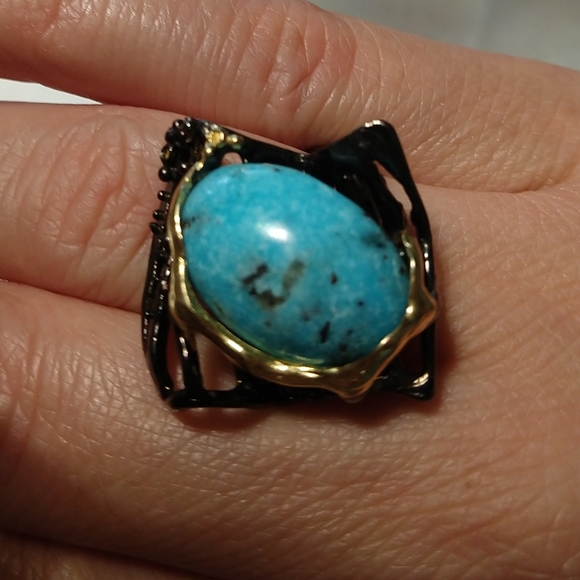 Natural genuine Arizona turquoise art ring - Picture 2 of 8